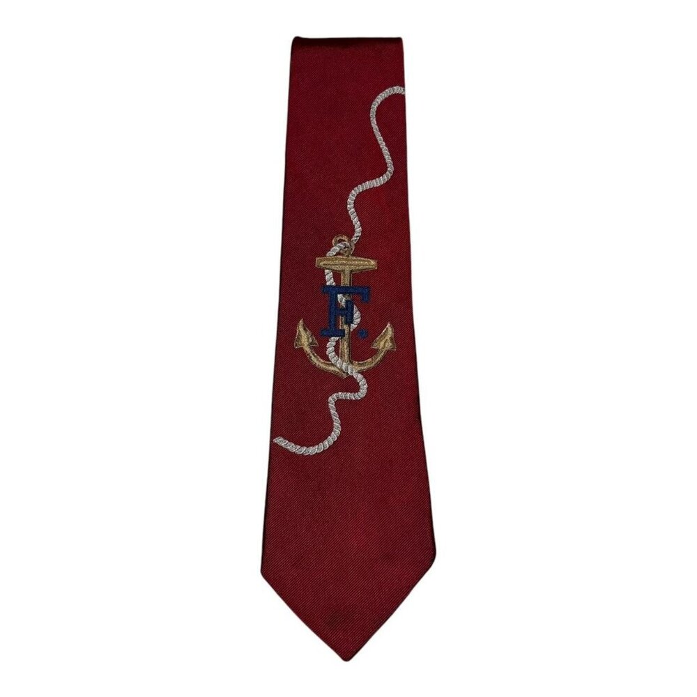 Faconnable Made‎ in France 100% Silk Hand Made Logo Nautical Anchor Red Neck Tie